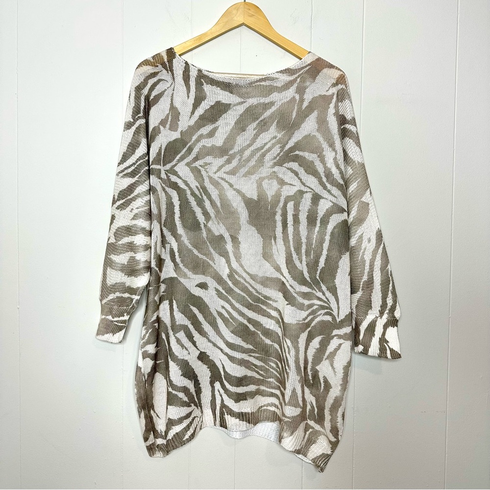 M Made in Italy Zebra Print Oversized Pullover Sweater XL Open Knit Animal Print